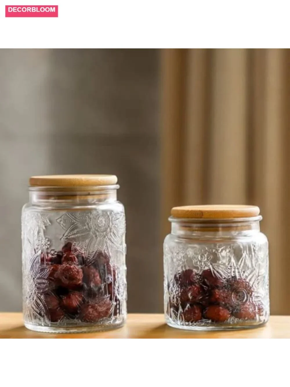 Set of 4 Vintage Glass Airtight Storage Jars with Bamboo Lids, 17 oz each